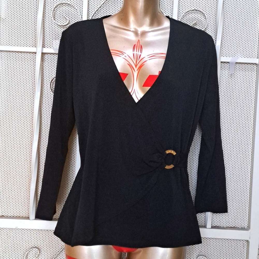 MK MICHAEL KORS Sexy Black V Neck Wrap top. Size Med